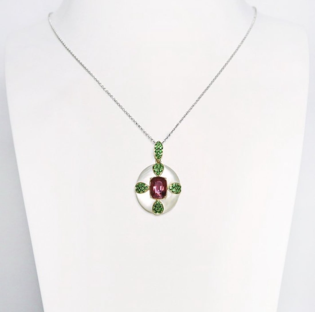 14k Gold, Purplish Red Spinel, Tsavorite Garnet, Pearl, IGI certified - 2
