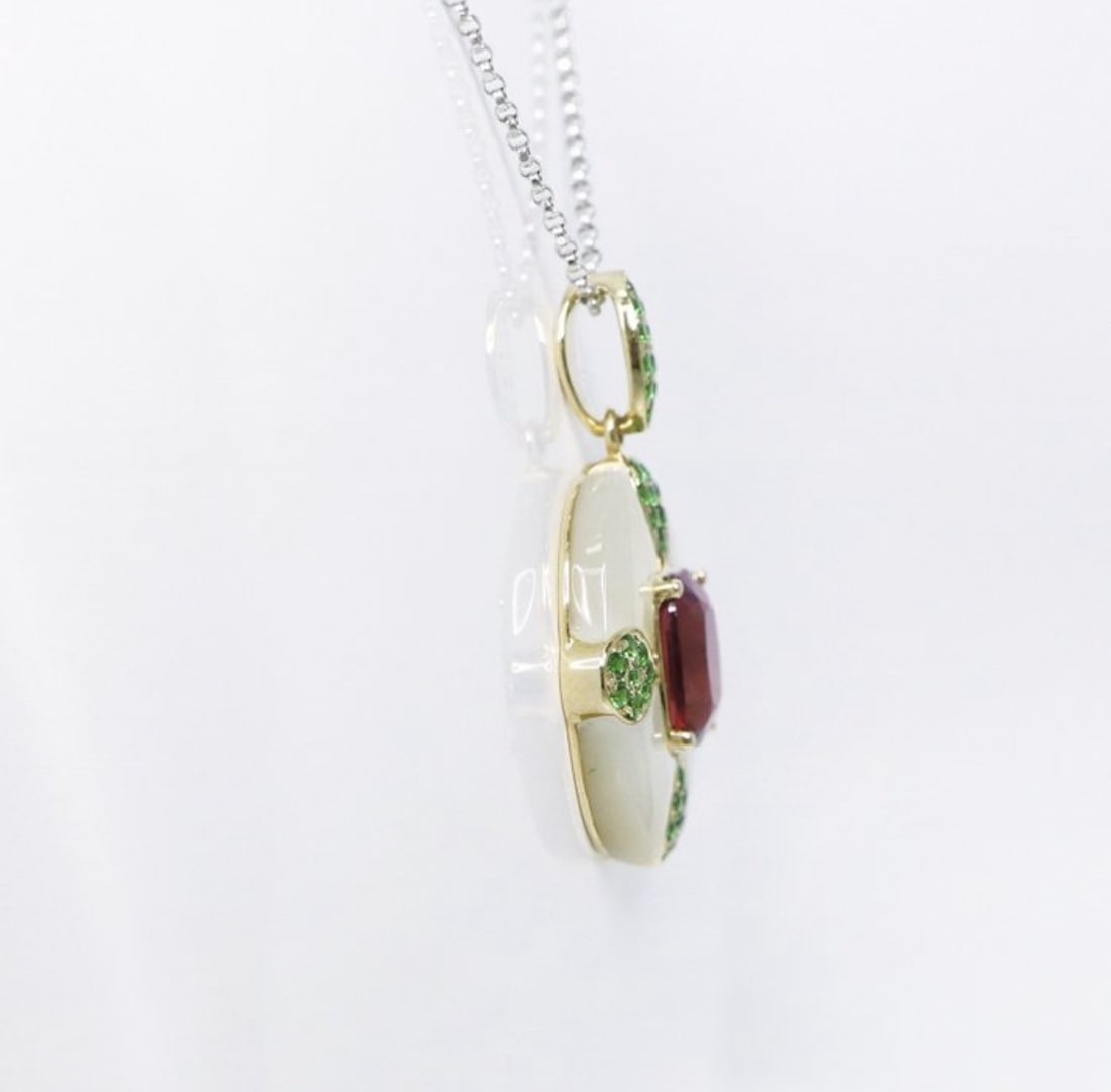 14k Gold, Purplish Red Spinel, Tsavorite Garnet, Pearl, IGI certified - 4