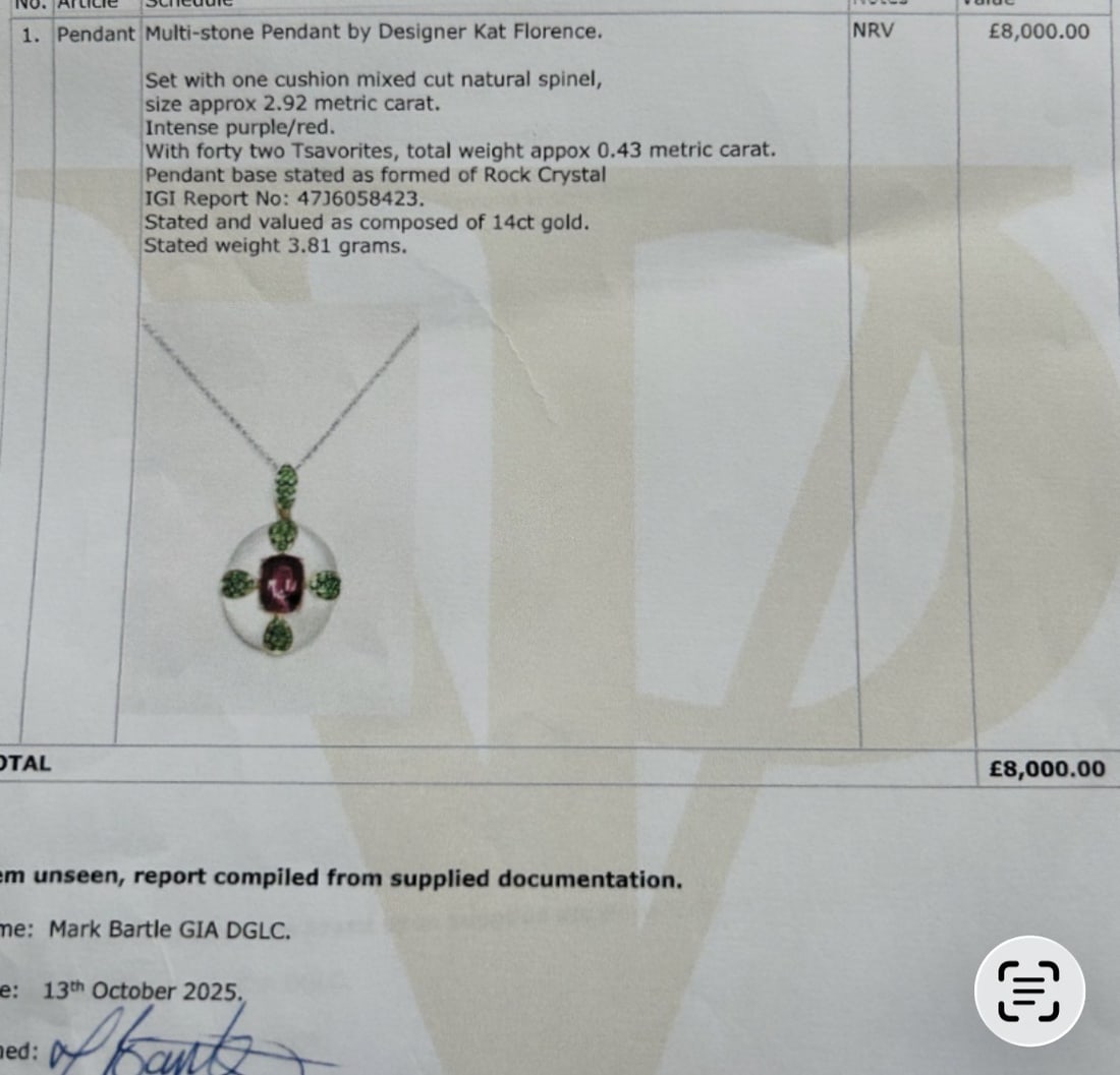 14k Gold, Purplish Red Spinel, Tsavorite Garnet, Pearl, IGI certified - 7