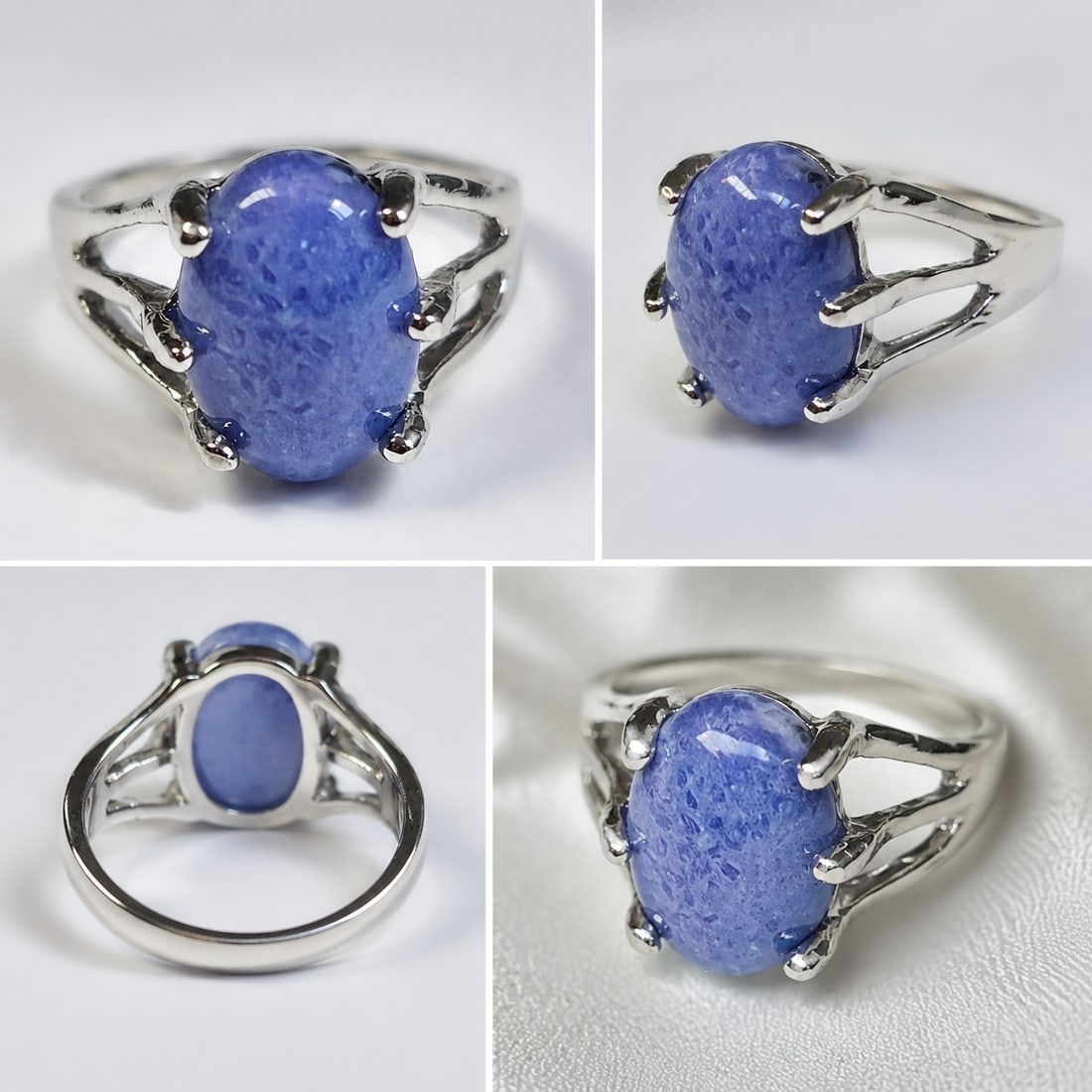 Blue Cabochon Gemstone Ring – Silver Tone Setting – Elegant Statement Ring: Title: Blue Cabochon Gemstone Ring – Silver Tone Setting – Elegant Statement Ring Description: Elegant ring featuring a polished blue cabochon gemstone in a bright silver-tone setting