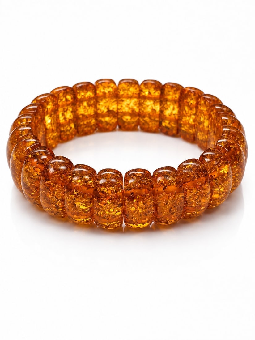 Natural Baltic Amber Stretch Bracelet – Polished Cognac Amber Beads: Title: Natural Baltic Amber Stretch Bracelet – Polished Cognac Amber Beads Description: Beautiful stretch bracelet featuring genuine natural Baltic amber in rich cognac tones. The polished
