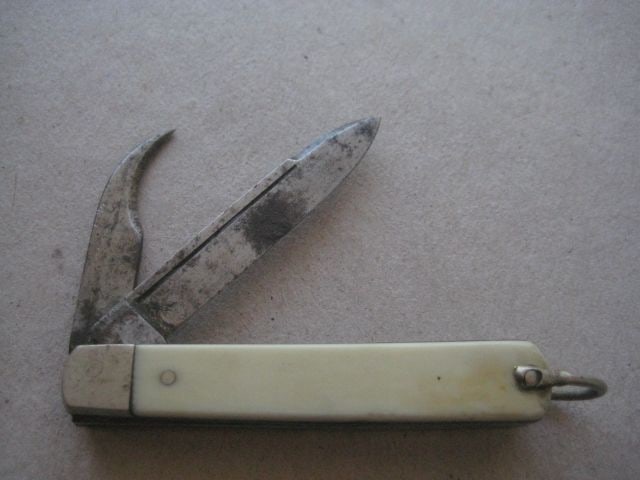 Antique French Bone Hafted Twin Bladed Penknife, c1900 - 2