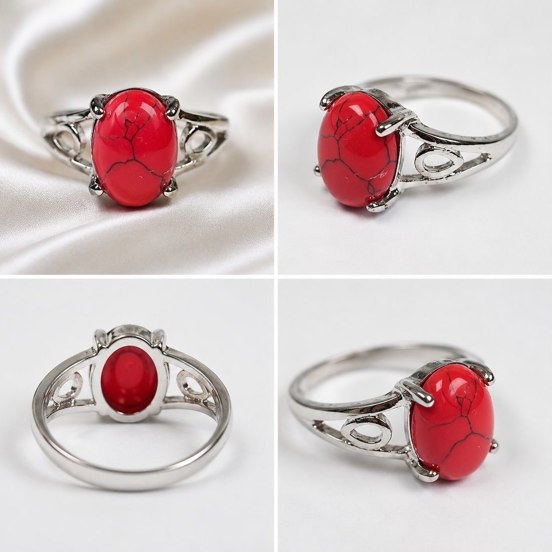 Red Oval Cabochon Ring Size 17 – Silver Tone Metal Setting – Elegant Statement Ring: Title: Red Oval Cabochon Ring Size 17 – Silver Tone Metal Setting – Elegant Statement Ring Description: Elegant size 17 ring featuring a polished red oval cabochon gemstone with