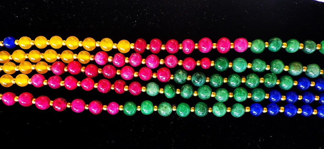 Art deco five strand multi-gem necklace - 2