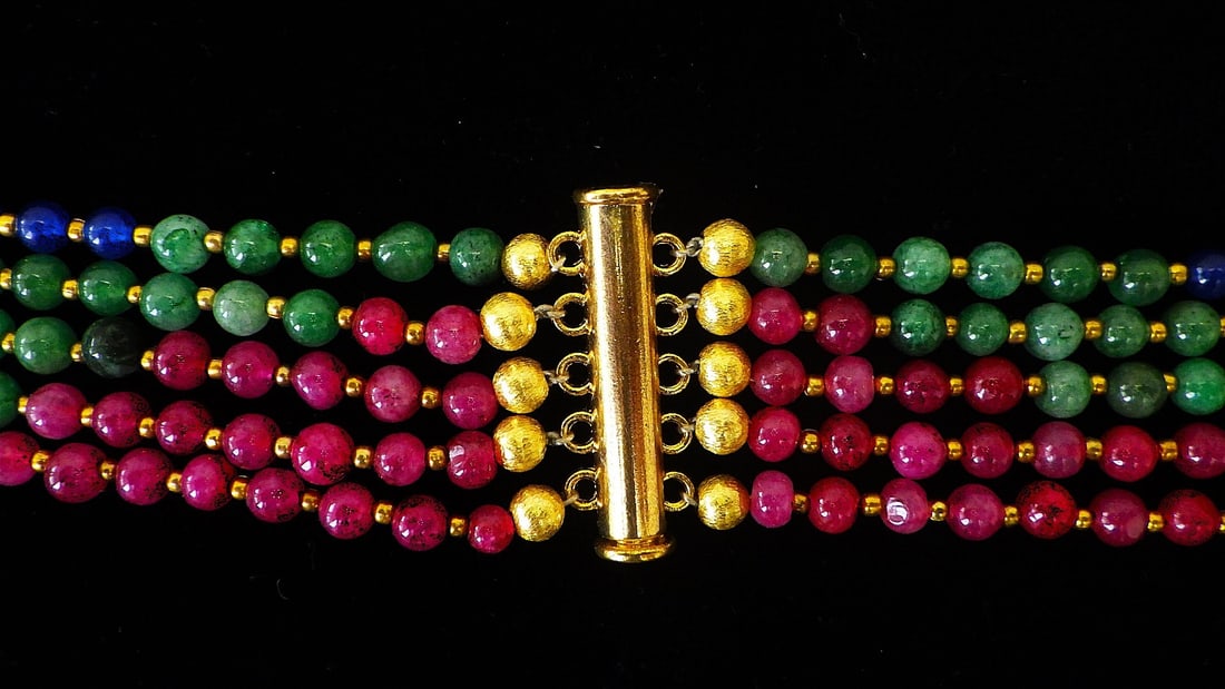 Art deco five strand multi-gem necklace - 3