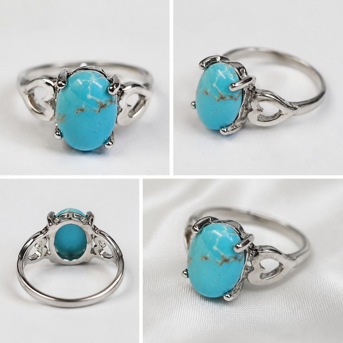 Turquoise Cabochon Ring Size 18 – Silver Tone Metal Setting – Classic Oval Statement: Title: Turquoise Cabochon Ring Size 18 – Silver Tone Metal Setting – Classic Oval Statement Description: Elegant ring in size 18, featuring an oval turquoise cabochon with natural matrix