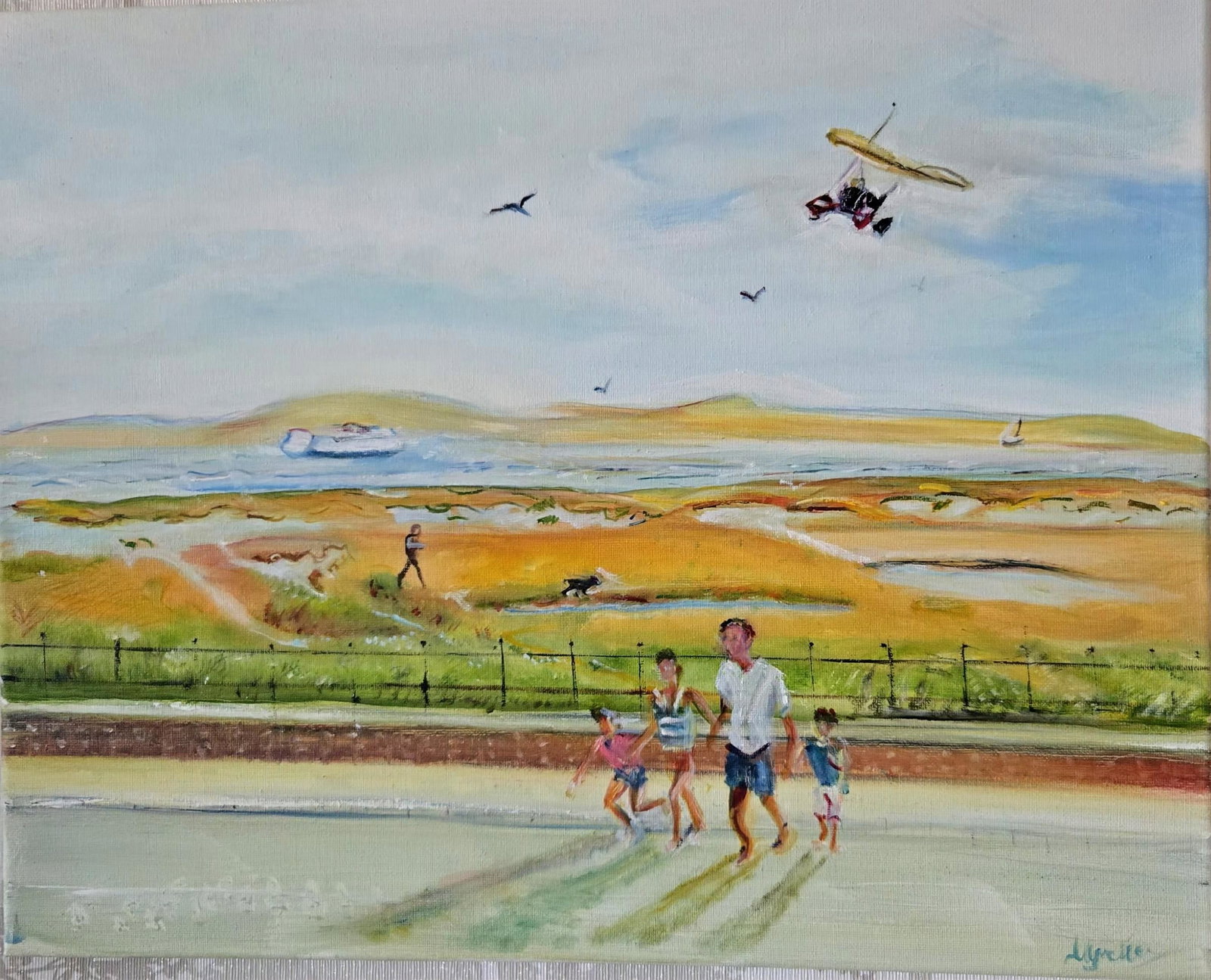 Bright Day Over Morecambe Bay: Title: Bright Day Over Morecambe Bay Description: Original one of a kind oil on canvas painting by professional artist Myrna Higgins. Dimensions: 40 x 30 cm, inspired by the warm movement and the