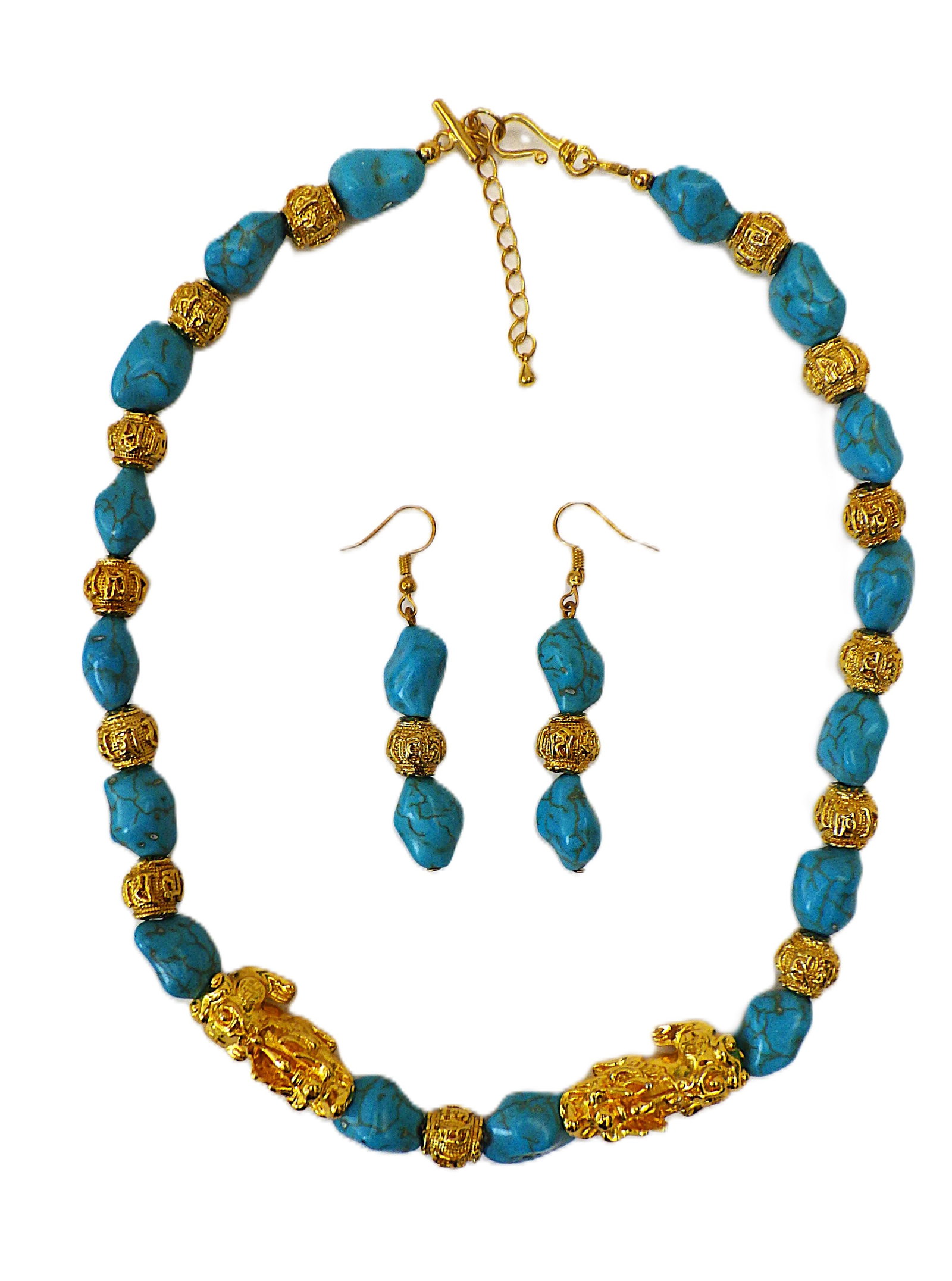 Chinese GP ""pixius"" & turquoise nuggets jewellery set - 3