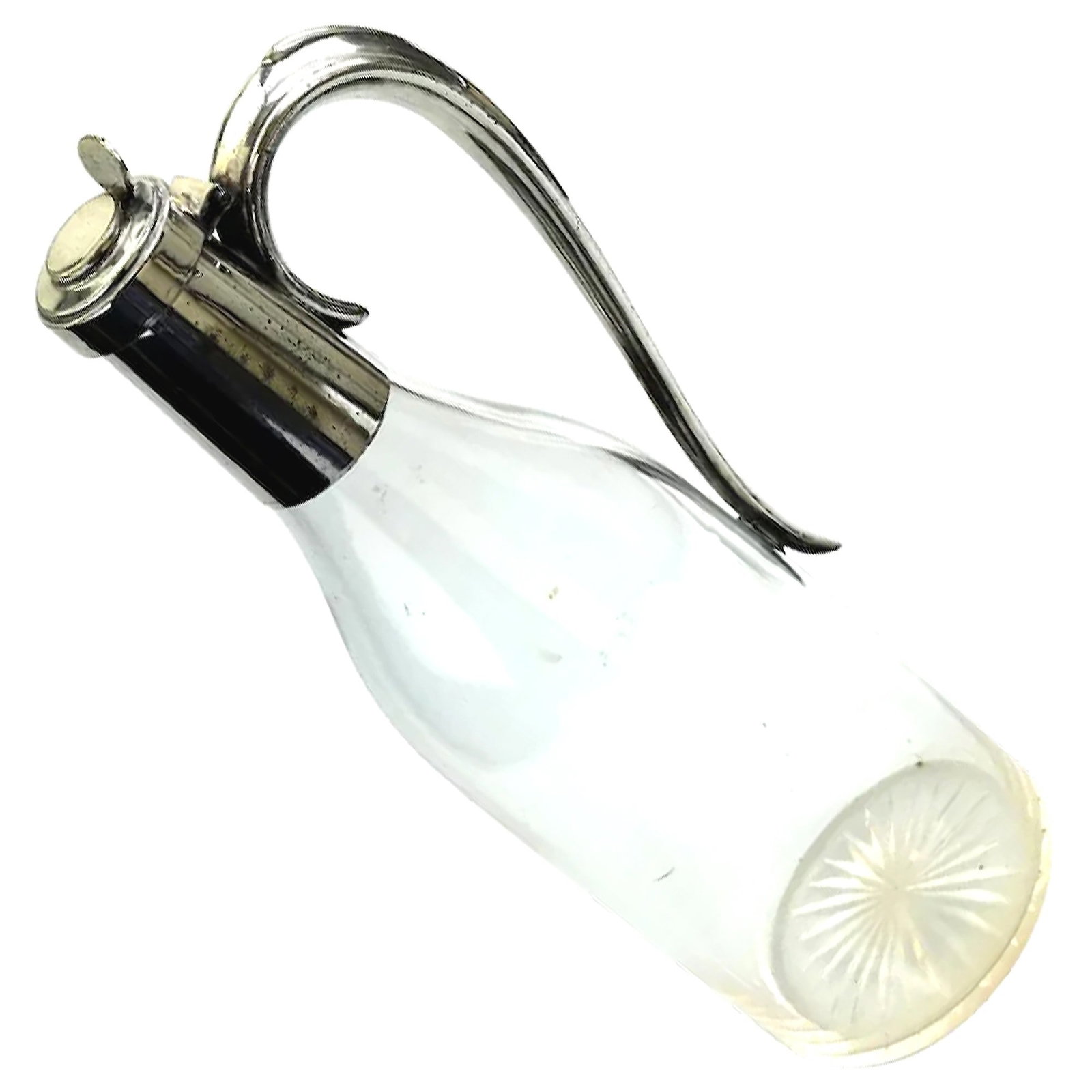 A very unusual antique novelty silver-plate Claret / cut glass Wine Jug C.1900: Title: A very unusual antique novelty silver-plate Claret / cut glass Wine Jug C.1900 Description: A very unusual antique novelty silver-plate Claret / Wine Jug, of bottle form with star cut base