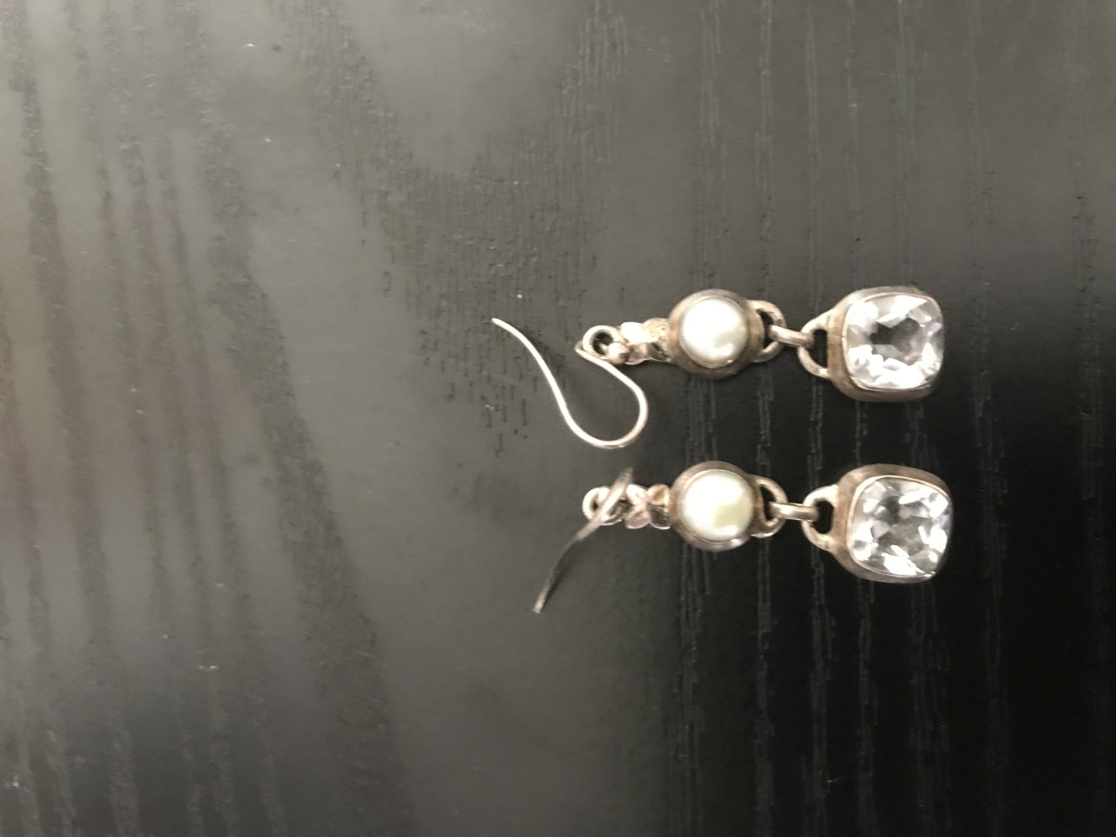Vintage 925 Sterling Silver Clear Quartz and Pearl Drop Earrings - 2