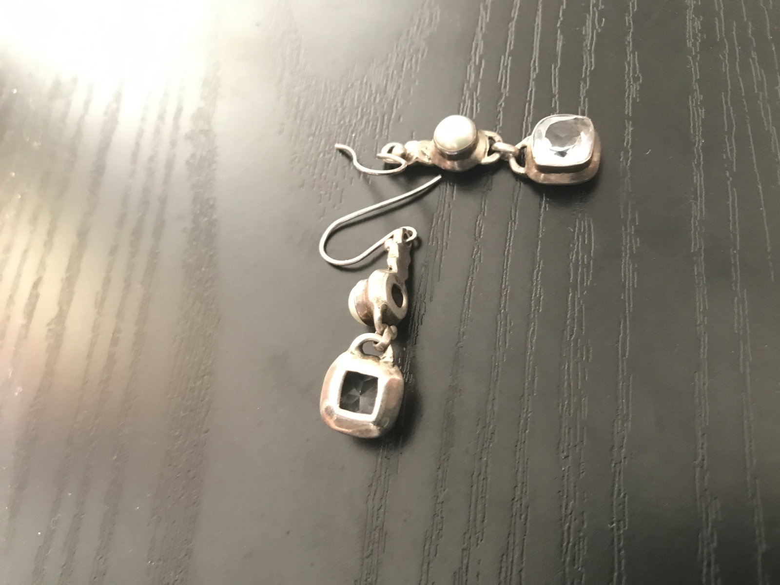 Vintage 925 Sterling Silver Clear Quartz and Pearl Drop Earrings - 3