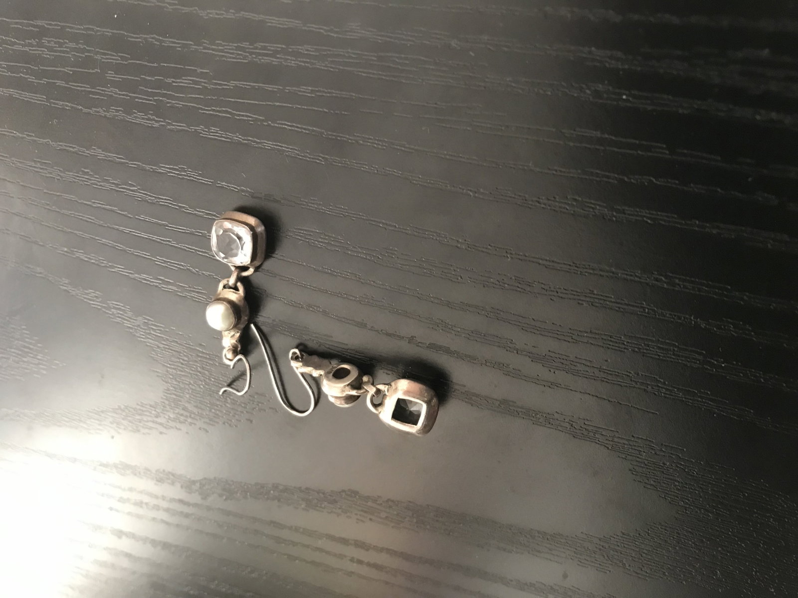 Vintage 925 Sterling Silver Clear Quartz and Pearl Drop Earrings - 4