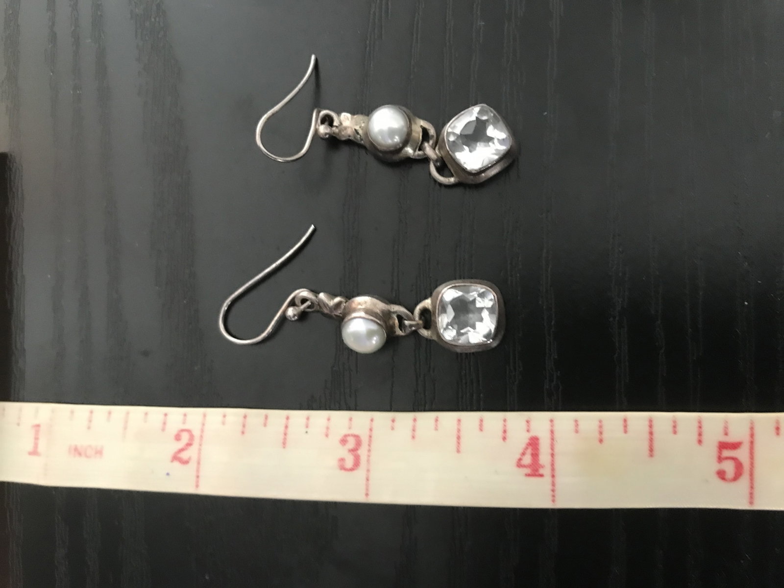 Vintage 925 Sterling Silver Clear Quartz and Pearl Drop Earrings - 5
