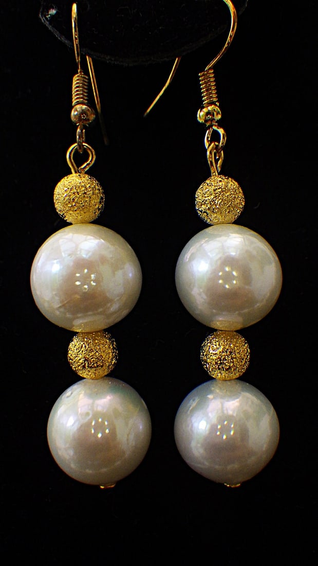 Necklace & earrings set with large cultured pears 9K gold clasp - 2