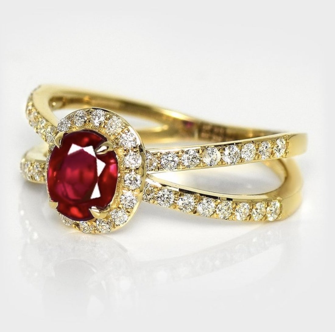 GIA Certified 18k Pigeon Blood Ruby, Diamond Ring - 2