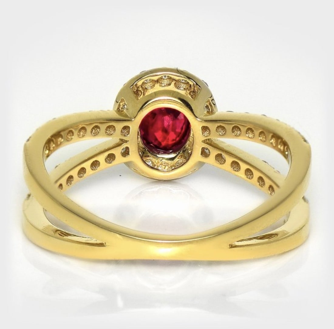 GIA Certified 18k Pigeon Blood Ruby, Diamond Ring - 4