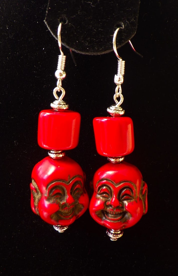 Buddhist red coral necklace & earrings set - 3