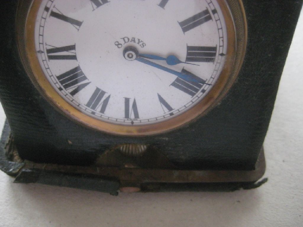Vintage Swiss Made 8 Day Green Leather Travel Clock - 7