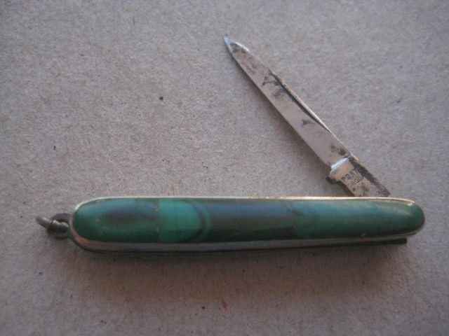 Vintage Miniature Green Agate Hafted Penknife, c1940 (1 of 7)