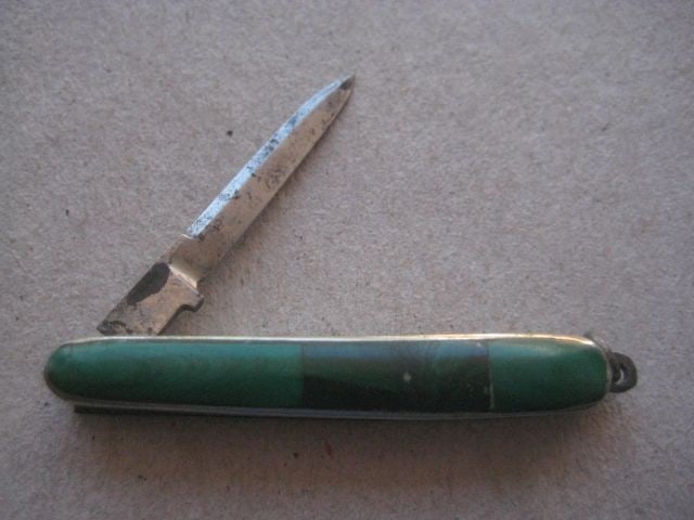 Vintage Miniature Green Agate Hafted Penknife, c1940 - 2