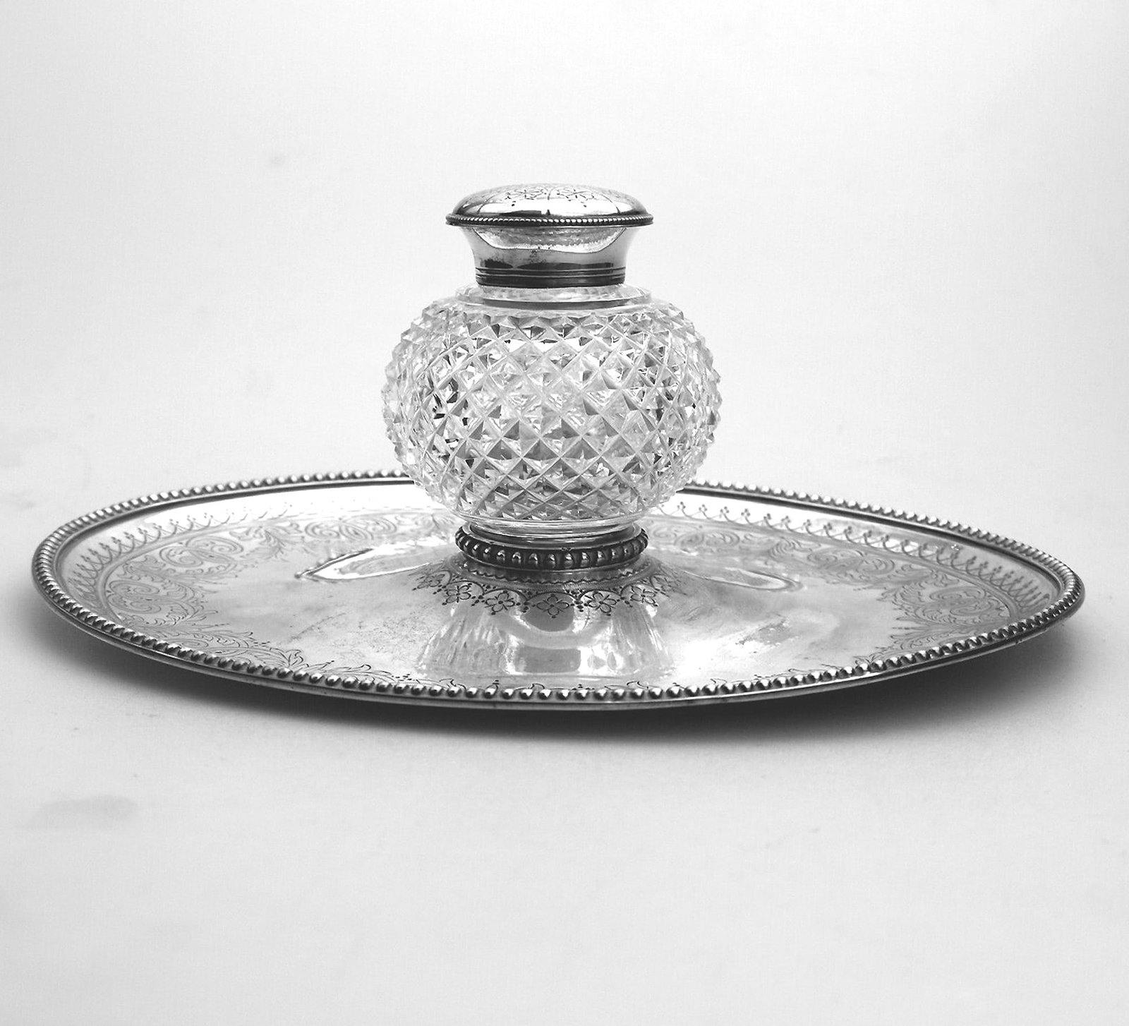 A fine antique English solid silver & cut glass Elkington Tray & Inkstand 312g+ C.1877 - 3