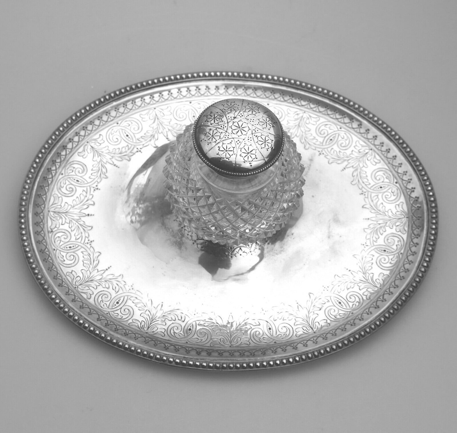 A fine antique English solid silver & cut glass Elkington Tray & Inkstand 312g+ C.1877 - 6