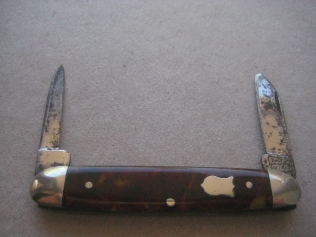 Vintage Twin Steel Bladed Folding Fruit Knife, c1920: Title: Vintage Twin Steel Bladed Folding Fruit Knife, c1920 Description: Vintage Twin Steel Bladed Folding Fruit Knife. Dates to around 1920. Made by C Johnson, Western Works,