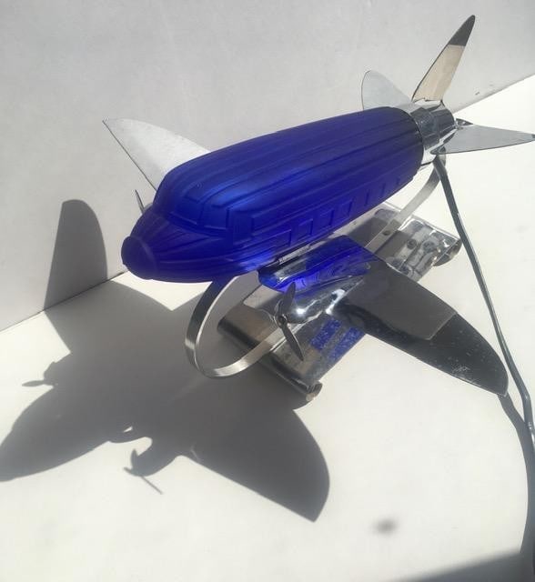 1978 Rare Imported ‘Pair of DC 3’ Desk/Table Lamps In Colbalt Blue Glass and Chrome, Sar - 17