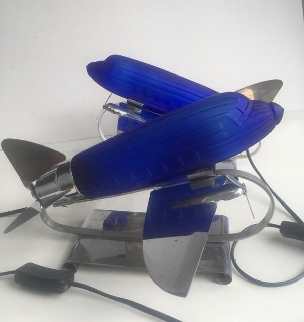 1978 Rare Imported ‘Pair of DC 3’ Desk/Table Lamps In Colbalt Blue Glass and Chrome, Sar: Title: 1978 Rare Imported ‘Pair of DC 3’ Desk/Table Lamps In Colbalt Blue Glass and Chrome, Sarsaparilla Description: Circa 1978 RARE Imported ‘Pair of DC 3’ Desk/Table La