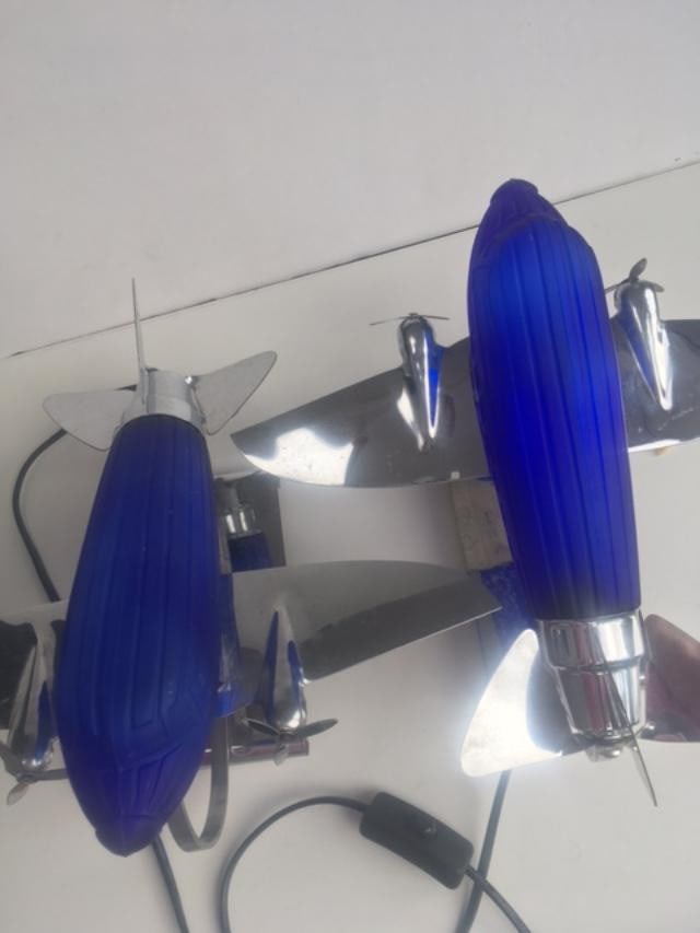 1978 Rare Imported ‘Pair of DC 3’ Desk/Table Lamps In Colbalt Blue Glass and Chrome, Sar - 5