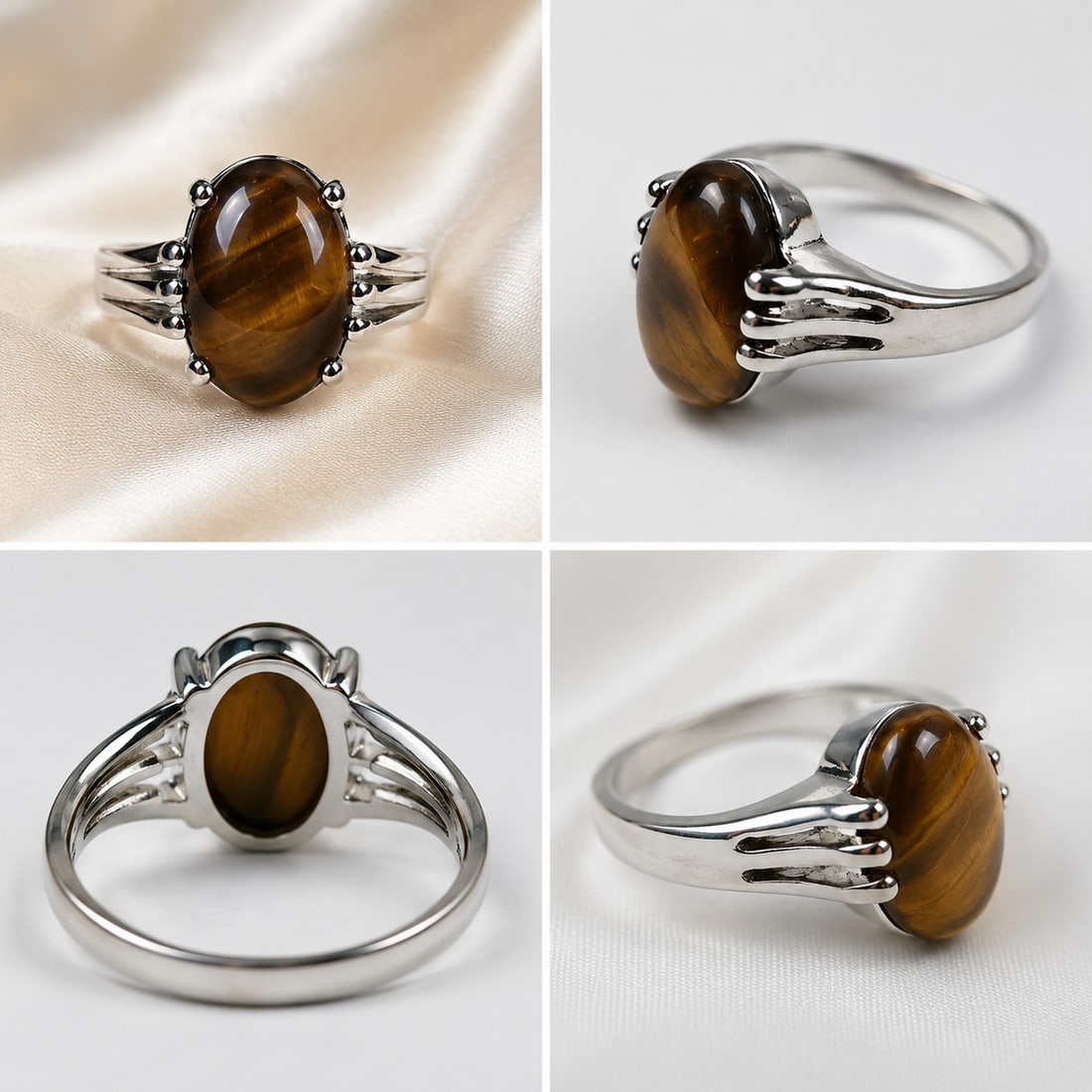 Tiger's Eye Cabochon Ring Size 16 – Silver Tone Metal Setting – Classic Statement Ring: Title: Tiger's Eye Cabochon Ring Size 16 – Silver Tone Metal Setting – Classic Statement Ring Description: Elegant size 16 ring featuring a genuine Tiger's Eye cabochon gemstone with its