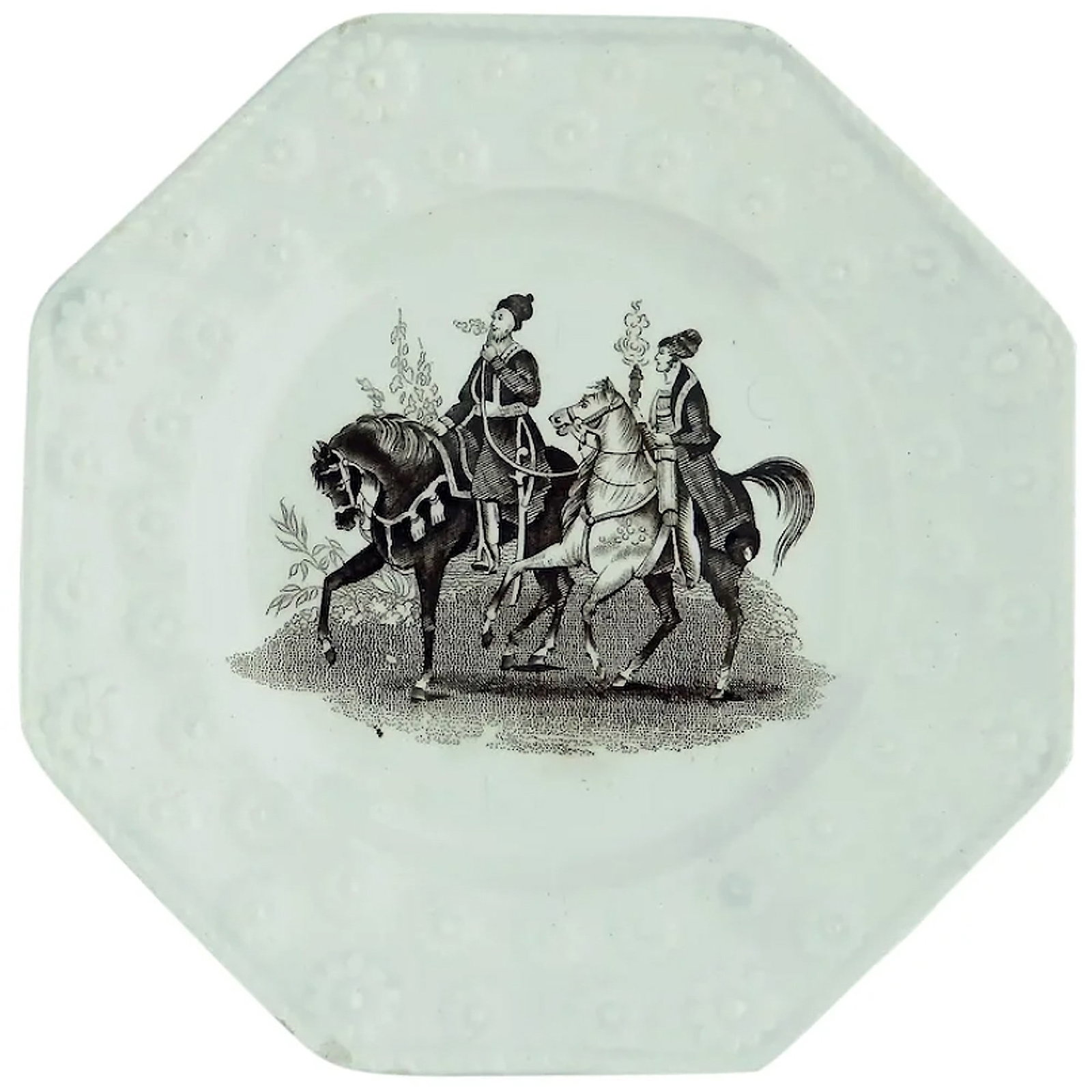 Unusual antique Staffordshire pottery daisy border hubble bubble hookah smoking Nursery Plate C.1...: Title: Unusual antique Staffordshire pottery daisy border hubble bubble hookah smoking Nursery Plate C.19th Description: An unusual Antique pottery Nursery Plate having moulded daisy flowerhead d