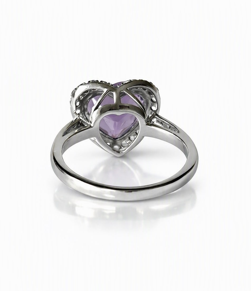9K White Gold, Diamond, Synthetic Amethyst Ring - 3