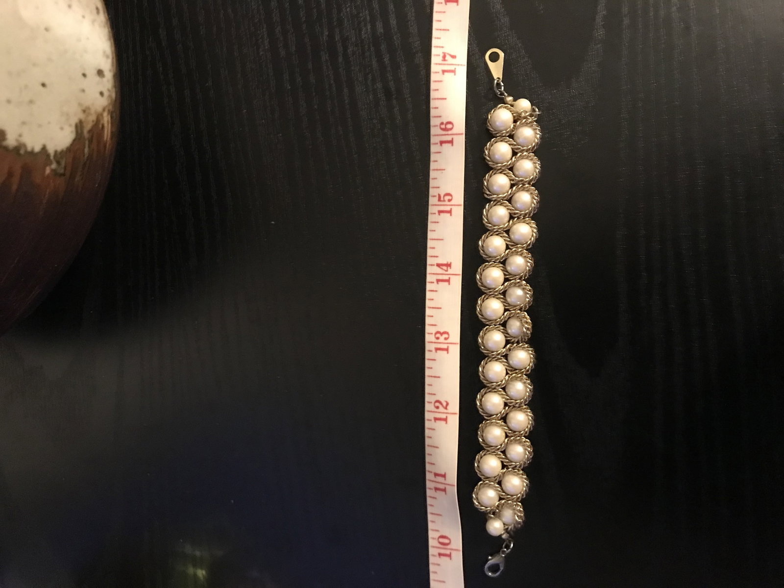Faux Pearl Bracelet With Twisted Gold Tone Metal - 3