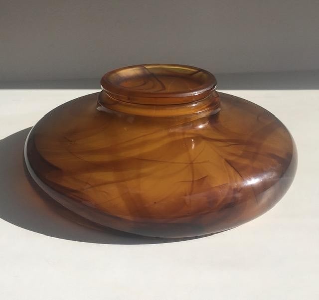 Davidson, Art Deco Cloud Glass Trio In Amber, Posey Bowl, Pedestal & Frog, Circa 1930 No2 - 16