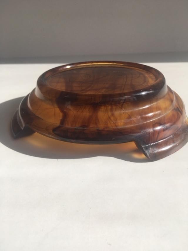 Davidson, Art Deco Cloud Glass Trio In Amber, Posey Bowl, Pedestal & Frog, Circa 1930 No2 - 3
