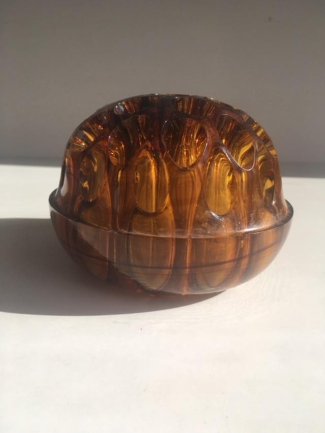 Davidson, Art Deco Cloud Glass Trio In Amber, Posey Bowl, Pedestal & Frog, Circa 1930 No2 - 4