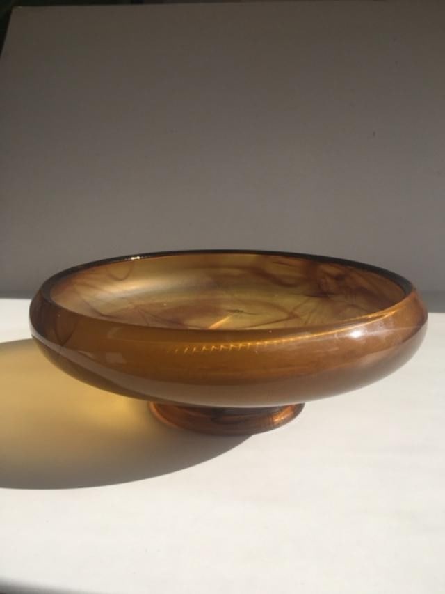 Davidson, Art Deco Cloud Glass Trio In Amber, Posey Bowl, Pedestal & Frog, Circa 1930 No2 - 6