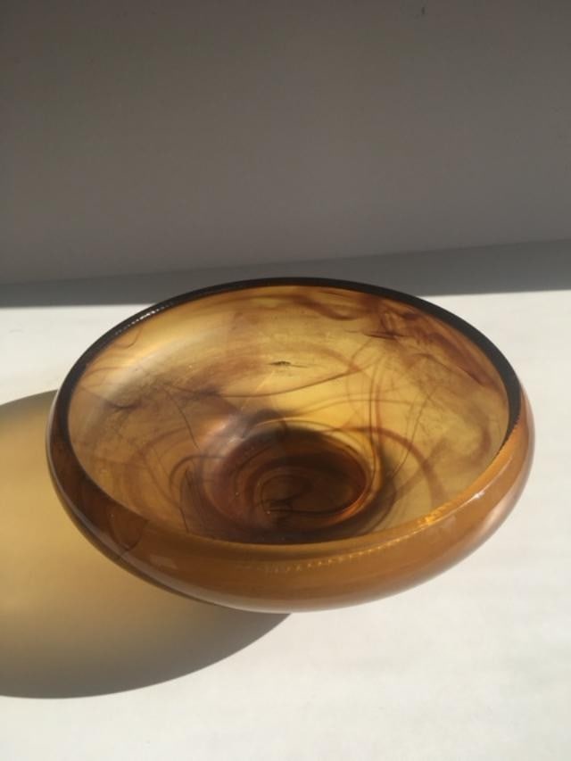 Davidson, Art Deco Cloud Glass Trio In Amber, Posey Bowl, Pedestal & Frog, Circa 1930 No2 - 7