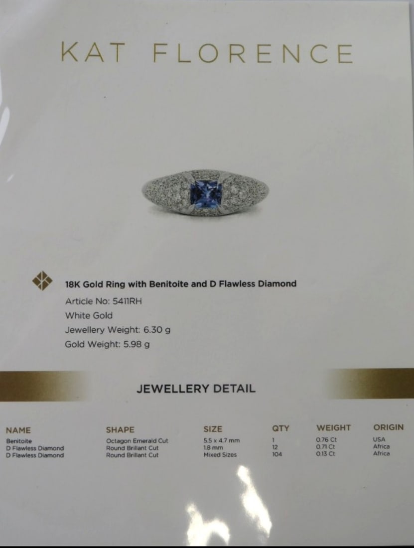 Kat Florence, Benitoite and Diamond 18K Ring - 6