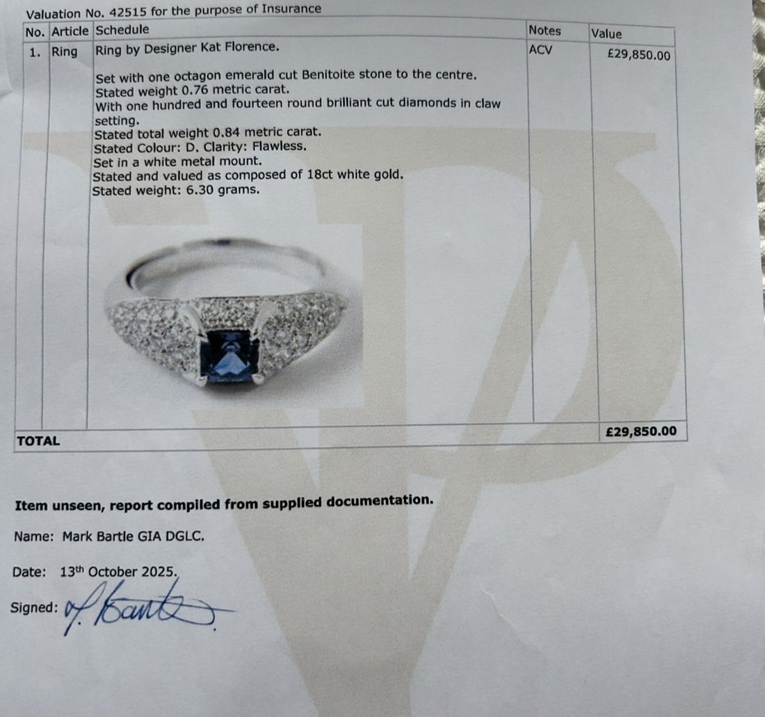 Kat Florence, Benitoite and Diamond 18K Ring - 7