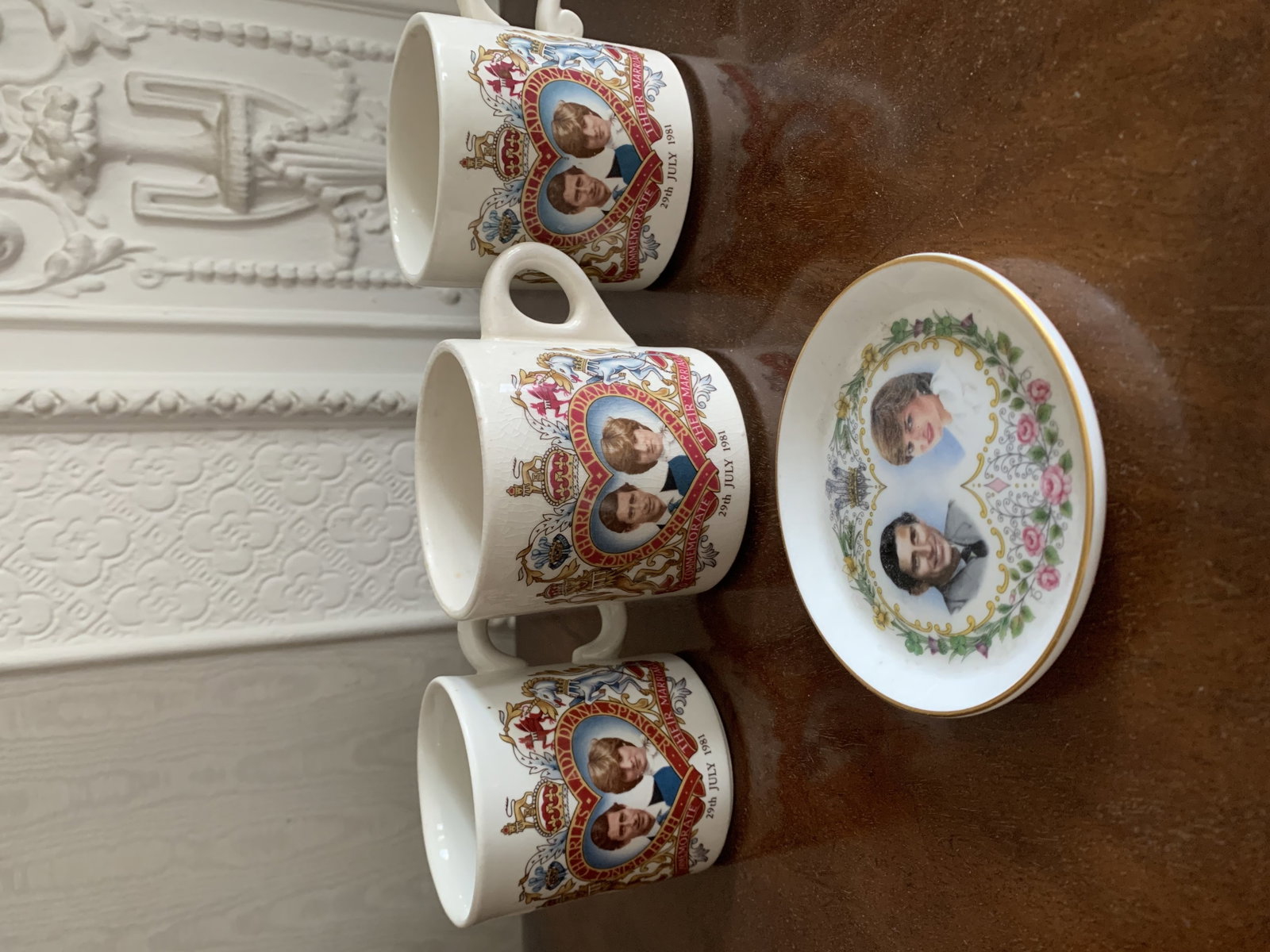 Three Charles and Diana Marriage Cups Plus Commemorative Ashtray.: Title: Three Charles and Diana Marriage Cups Plus Commemorative Ashtray. Description: Three Charles and Diana Marriage Cups plus ashtray. 29 July, 1981. Historic for royalty