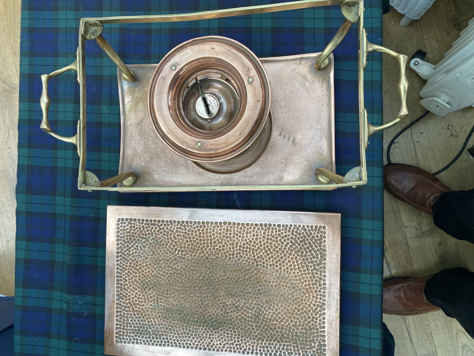 Stunning copper and brass heating tray - 2