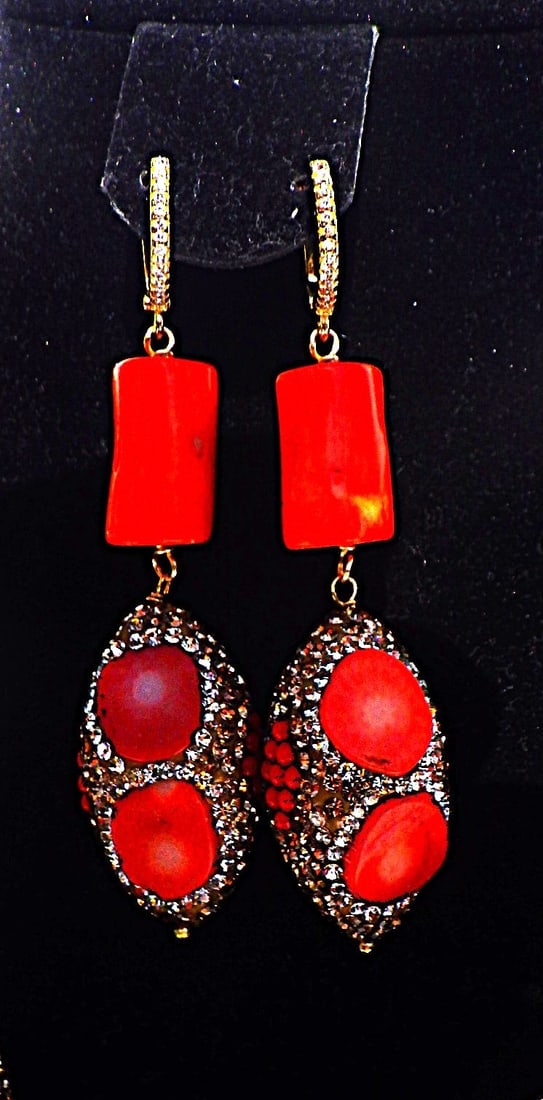 Glamorous red coral necklace & earrings set - 2