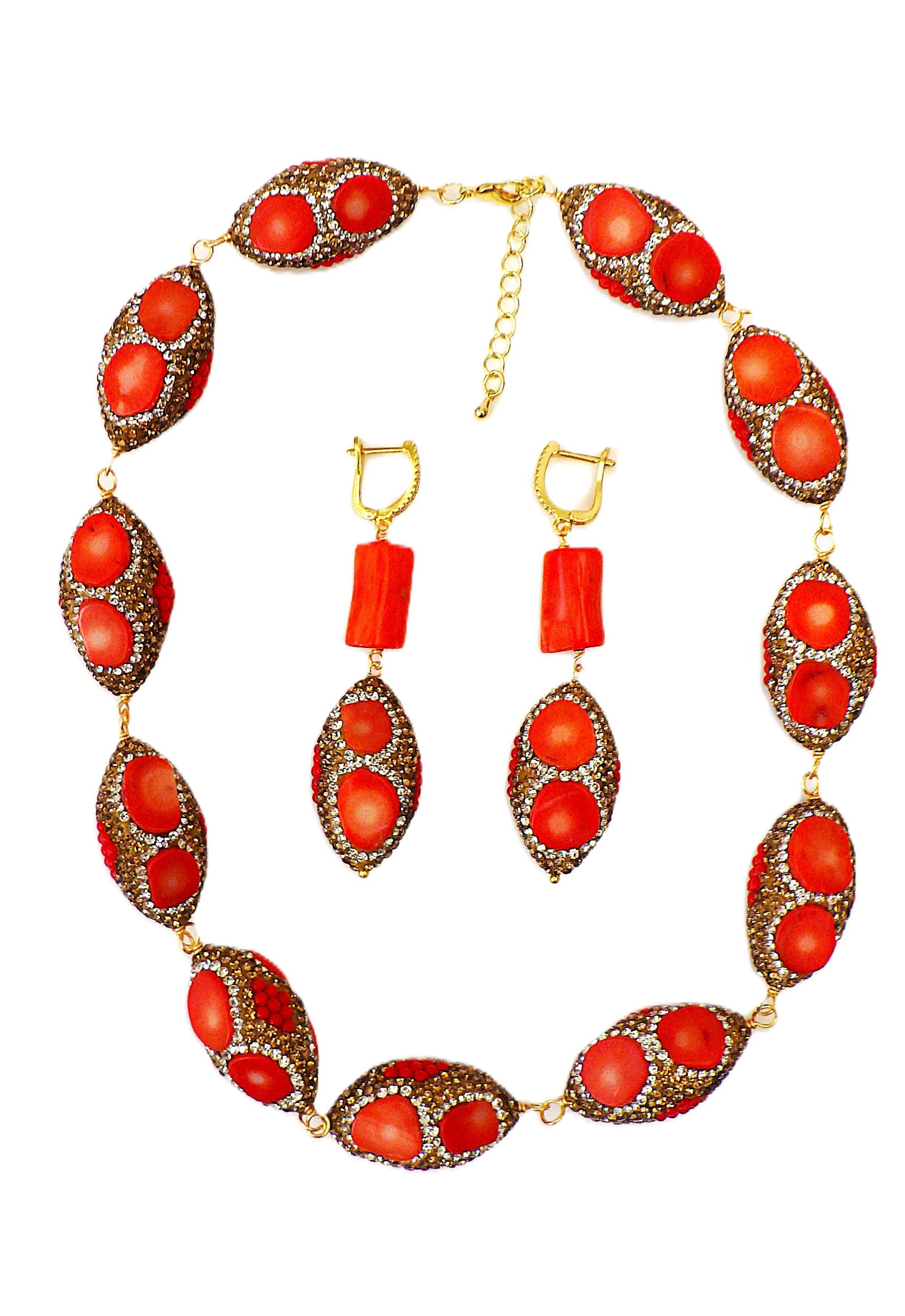 Glamorous red coral necklace & earrings set - 3