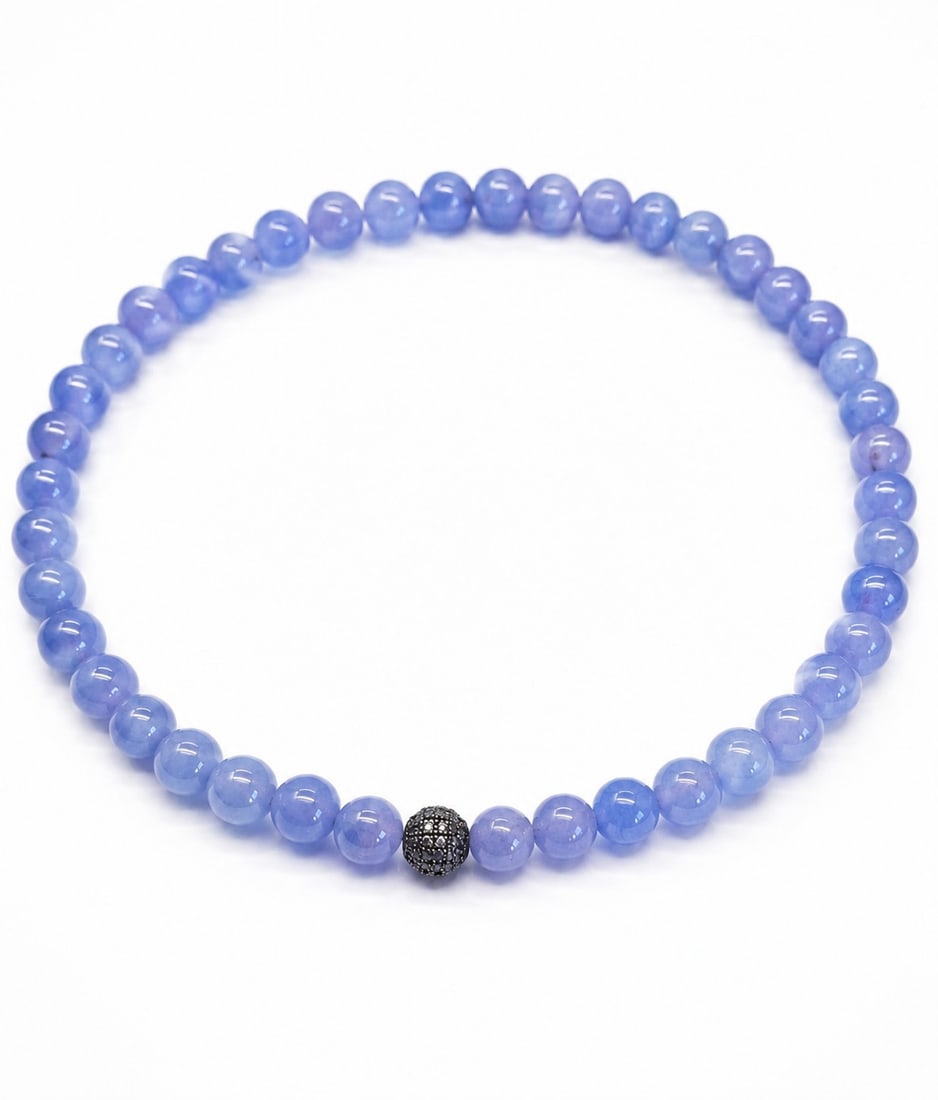 Natural Blue Chalcedony Bead Necklace with Sterling Silver Accent Bead (1 of 1)