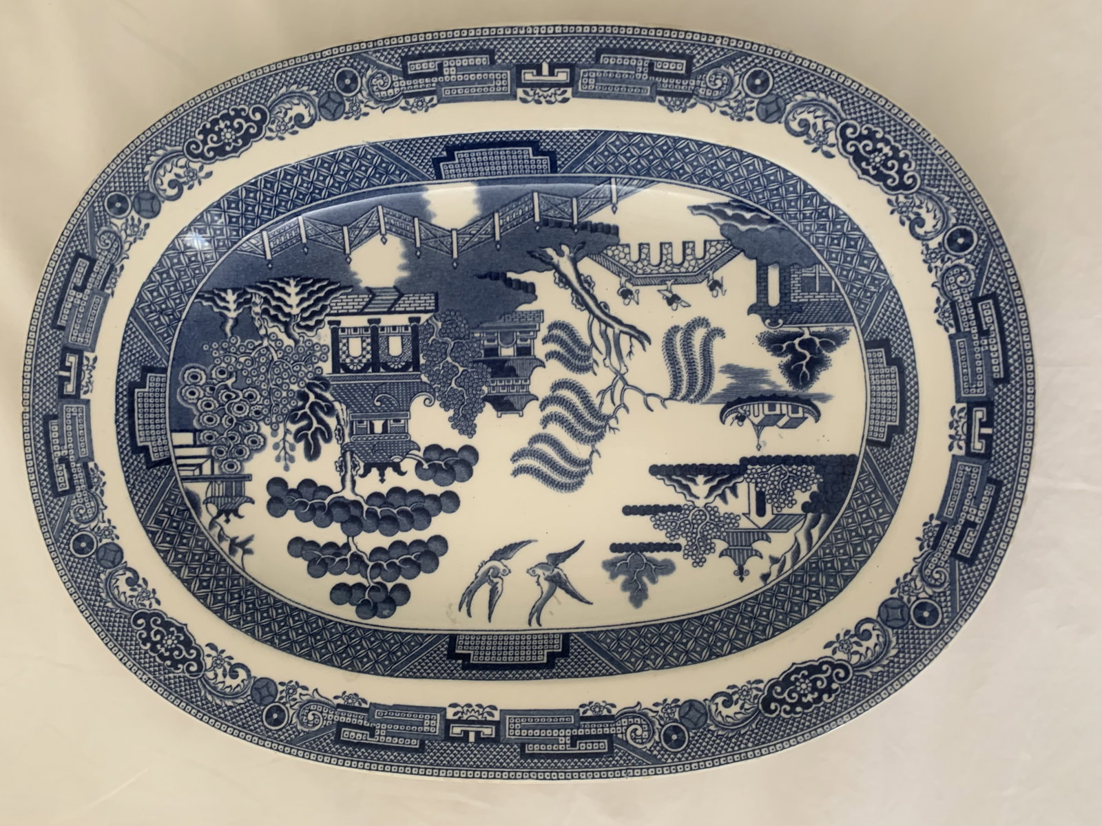 Antique Wedgwood Etruria Serving Dish c1920’s: Title: Antique Wedgwood Etruria Serving Dish c1920’s Description: Antique Wedgwood Etruria Willow Serving Dish c1920’s -Oval 12.5” long, 9.5” wide. Bruise hidden under