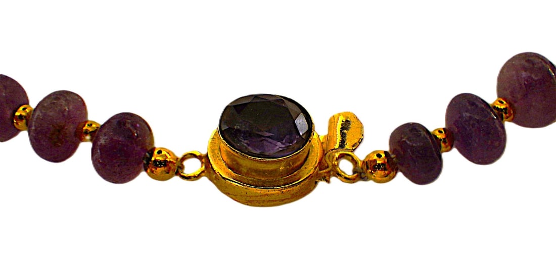 Amethyst necklace & earrings set with hand carved leaves - 4
