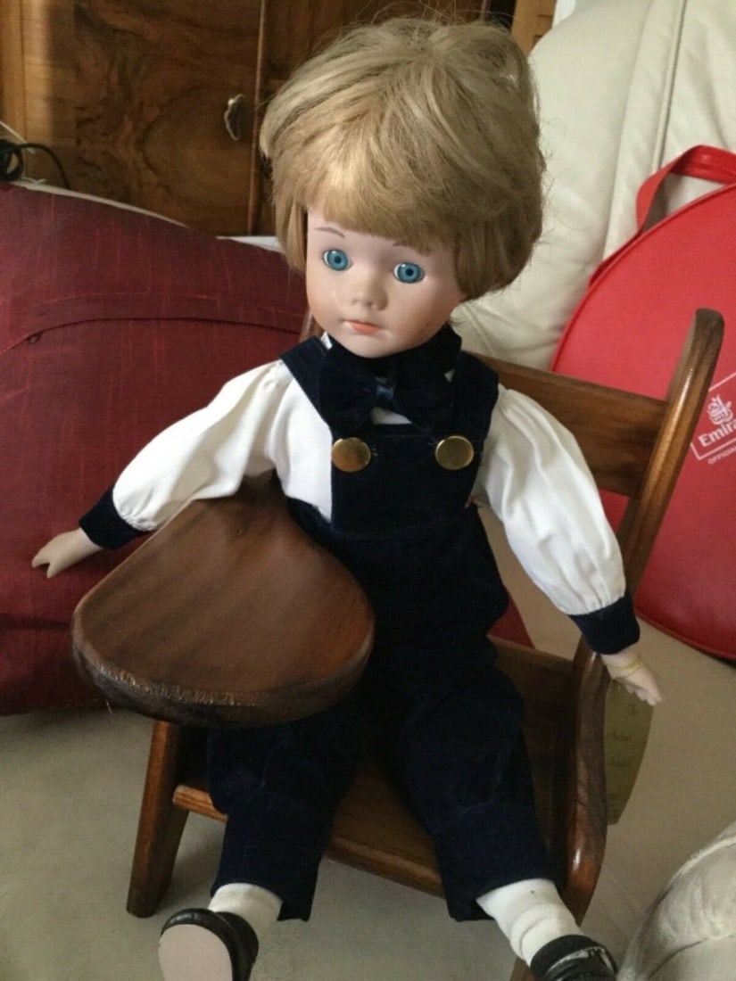 Andrew Schofield Victorian Doll Sitting On A Very Cute Wooden Chair - 2