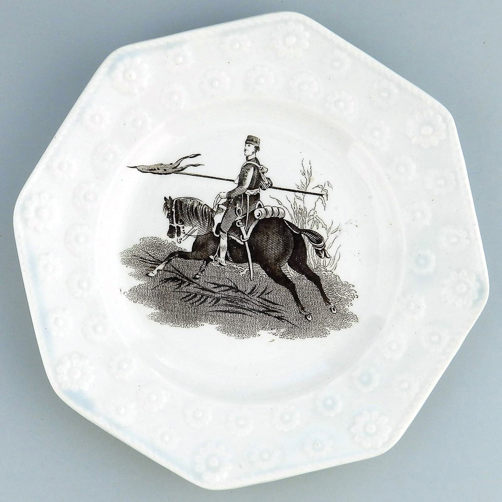 Unusual antique Staffordshire pottery daisy border Military Nursery Plate C.19th - 2